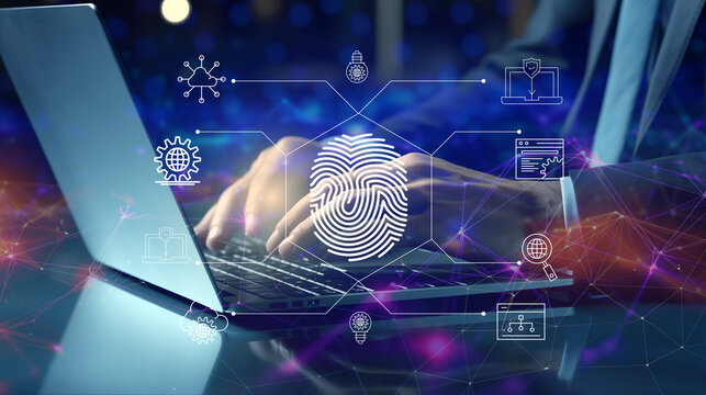 fingerprint cyber security management system for digital business, modern cyber security technology concept