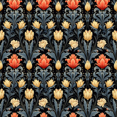 Seamless floral pattern, acanthus leaves foliage, medieval style painting, vintage floral wallpapers