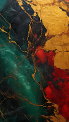 Gold, black, red, green color marble background