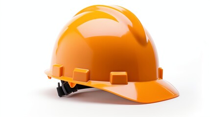 Fototapeta premium A detailed and close-up view of an orange construction safety helmet, meticulously isolated against a clean white background. 
