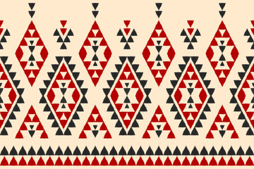 Abstract ethnic ikat art. Seamless pattern in tribal. Aztec geometric ornament print. Design for background, wallpaper, illustration, fabric, clothing, carpet, textile, batik, embroidery. - obrazy, fototapety, plakaty