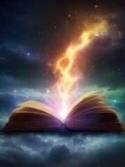 open book with magic light
