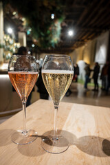 Tasting of sparkling wine champagne on winter weekend festival in December on Avenue de Champagne, Epernay, Champagne region, France
