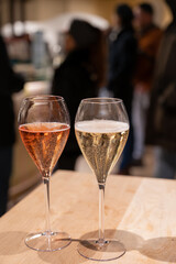 Tasting of sparkling wine champagne on winter weekend festival in December on Avenue de Champagne, Epernay, Champagne region, France