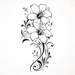 black and white drawing of flowers
