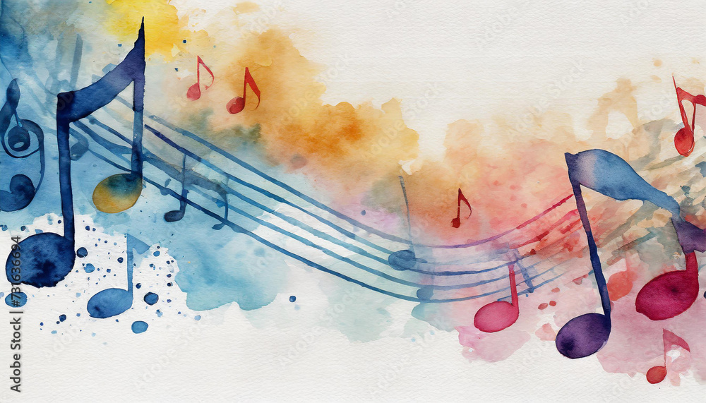 Wall mural Musical notes icon, watercolor art, canvas background, copy space on a side