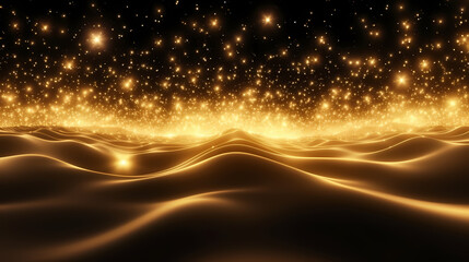 Obraz premium Luxurious and futuristic golden empty stage, golden particles background in stage shape