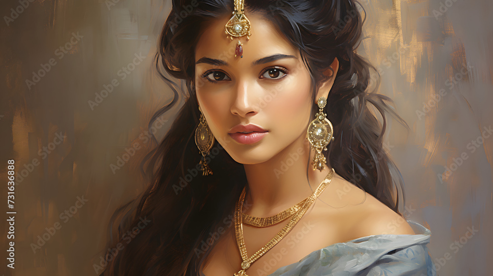 Wall mural beautiful indian woman in saree and jewelry - Wall murals