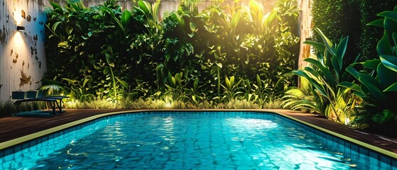 pool and lush green plants