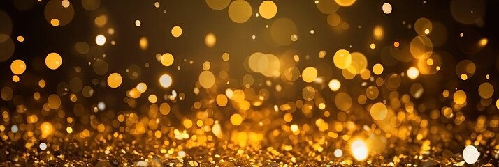 Background bokeh blur circle variety gold on black background. Dreamy soft focus wallpaper backdrop. gold bokeh banner design