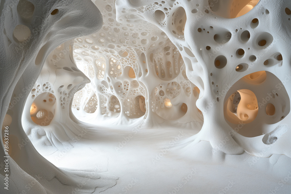 Poster abstract 3d rendered white cave.fractal design. parametric. artificial. background image. created wi