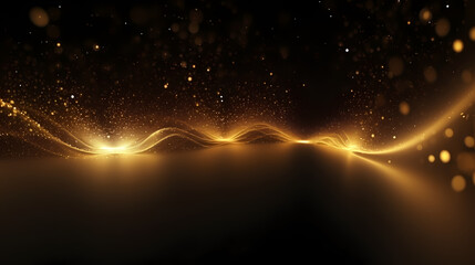 Luxurious and futuristic golden empty stage, golden particles background in stage shape - obrazy, fototapety, plakaty