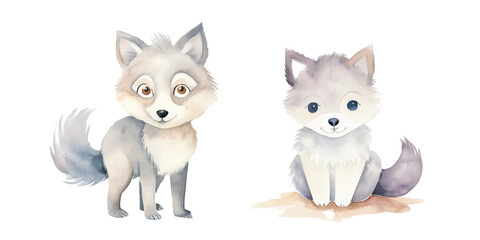 cute wolf watercolor vector illustration
