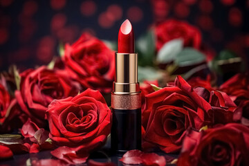 Obraz na płótnie Canvas studio photo of lipstick and roses