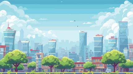 Zelfklevend Fotobehang City Game Background 2D Game Application. © iclute
