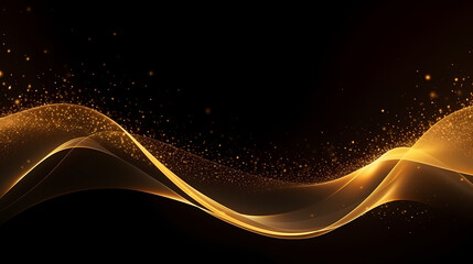 Luxurious and futuristic golden empty stage, golden particles background in stage shape