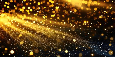 Background bokeh blur circle variety gold on black background. Dreamy soft focus wallpaper backdrop. gold bokeh banner design