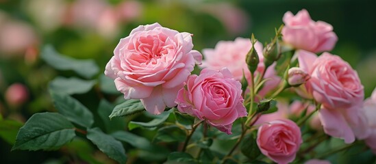 A beautiful bush with pink roses, a type of flowering plant, is covered in a bunch of pink petals. The roses add color to the surrounding grass.