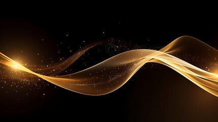 Luxurious and futuristic golden empty stage, golden particles background in stage shape