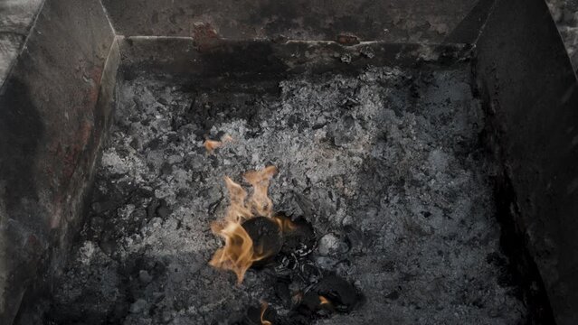 holy fire at hindu temple at day from different angle