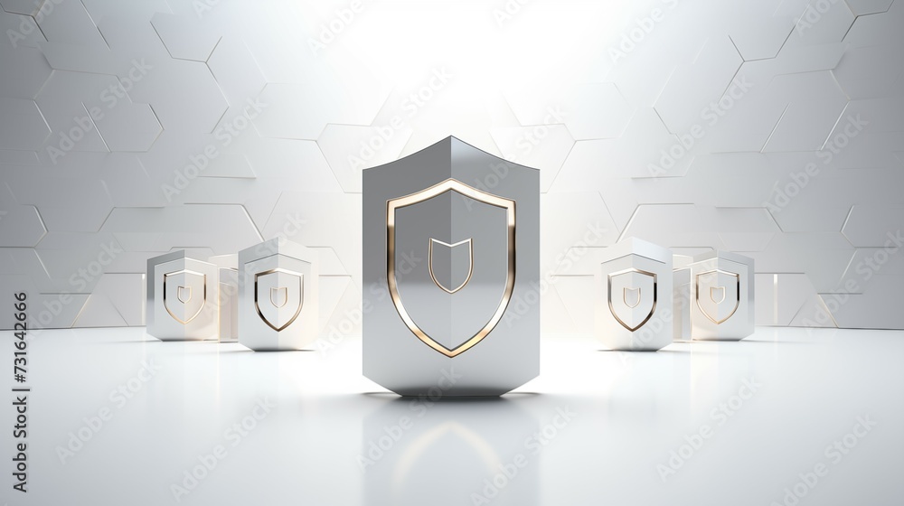 Poster a cyber security concept with a silver shield and a circuit board in the background.
