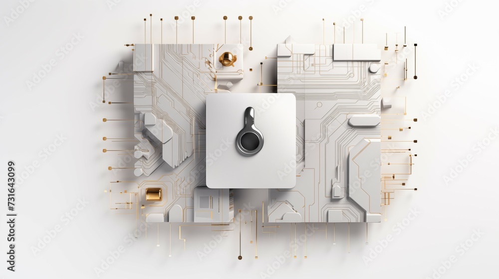 Poster a cyber security concept with a padlock surrounded by a circuit board.