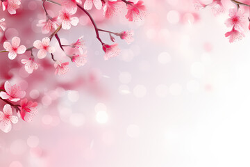 Obraz na płótnie Canvas background with spring cherry blossom. Sakura branch in springtime with falling petals and blurred transparent elements