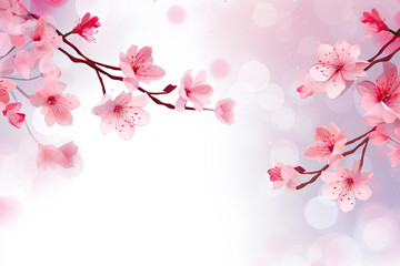 Fototapeta na wymiar background with spring cherry blossom. Sakura branch in springtime with falling petals and blurred transparent elements