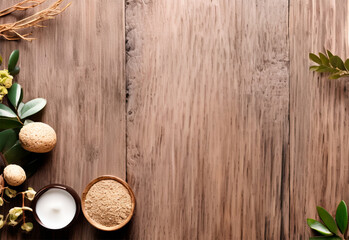 Spa background with copy space on wooden background. Flat lay.