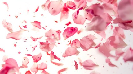 Obraz na płótnie Canvas Pink Rose Petals Background: A Beautiful Macro Floral Composition in Pink, Perfect for Weddings, Valentines, and Garden-themed Designs. white background. 