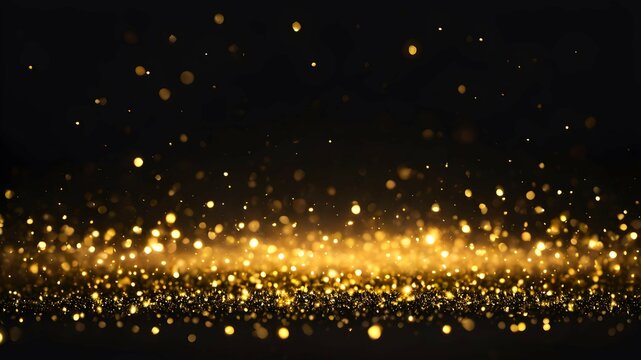 Shining golden confetti on blurred black background