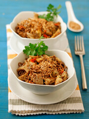 Soba noodles with mushrooms.