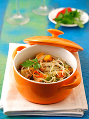 Rice noodles with vegetables.