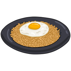 Mie Goreng Fried Noodle Ramen Drawing Vector Illustration