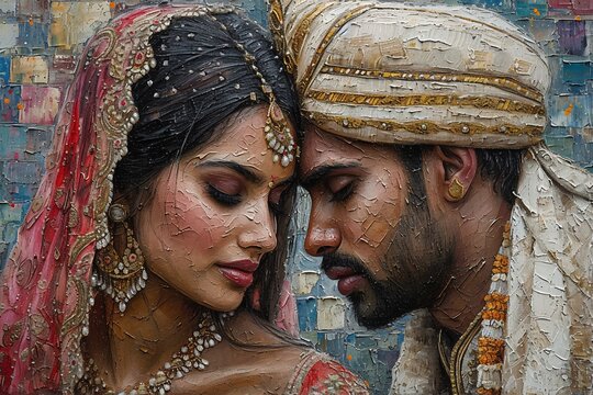 Indian Wedding Celebration: A Painted Portrait of Love Generative AI