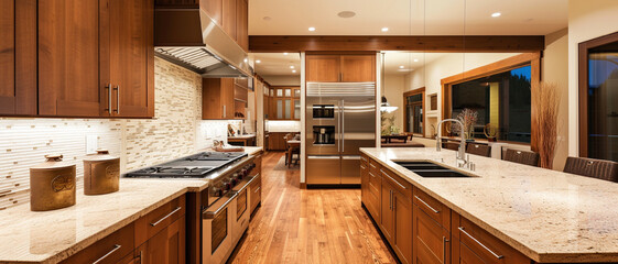 Modern Kitchen Home Interior with Hardwood and Wooden Cabinets Furniture Ideal Decoration Clean Contemporary New