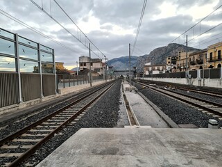 Naklejka premium evocative image of the panoramic view of the train tracks on the Italian line
