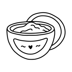 Cute hand drawn doodle with jar of face cream with label. Skin, body, eye care cosmetic product. Bottle of natural moisturizer, lotion. Simple funny clipart with hand drawn outline isolated on white