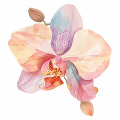 Watercolor tropical orchid flower on white background. ai illustration.