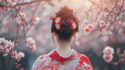 和服を着た若い女性の後ろ姿　日本ン - obrazy, fototapety, plakaty