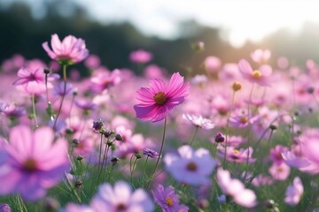 Fototapeta premium Field of cosmos flower. generative ai.
