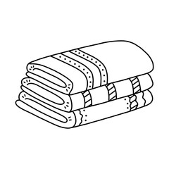 Cute hand drawn stack of folded towels for shower and bathe. Bath rolled towels from fabric and microfiber, bathroom textile, hygiene accessory. Simple funny doodle with hand drawn outline