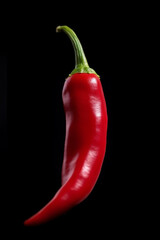 Vibrant Red Chili Pepper Isolated on Black Background: Symbol of Spice and Flavor Intensity