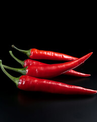 Vibrant Red Chili Peppers on a Black Background: Fiery Flavor Awaiting Culinary Adventure