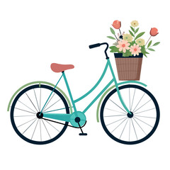 Fototapeta na wymiar beautiful elegant minimal design of bicycle for women with pastel flowers in the front basket