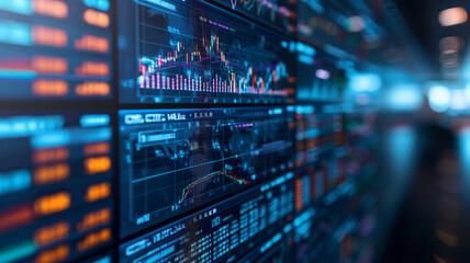 Electronic Stock Market Display with Graphs and Data