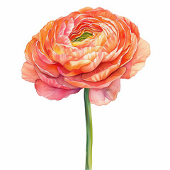 Watercolor tropical ranunculus flower on white background. ai illustration.