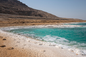 Rocky Beach With Salt Deposits in the Dead Sea, Jordan