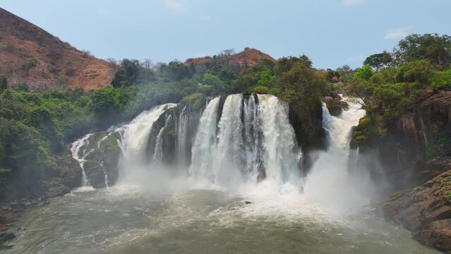 Aerials of the Binga Waterfalls, Binga, Angola, Africa