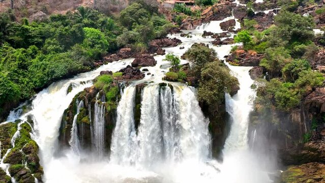 Aerials of the Binga Waterfalls, Binga, Angola, Africa